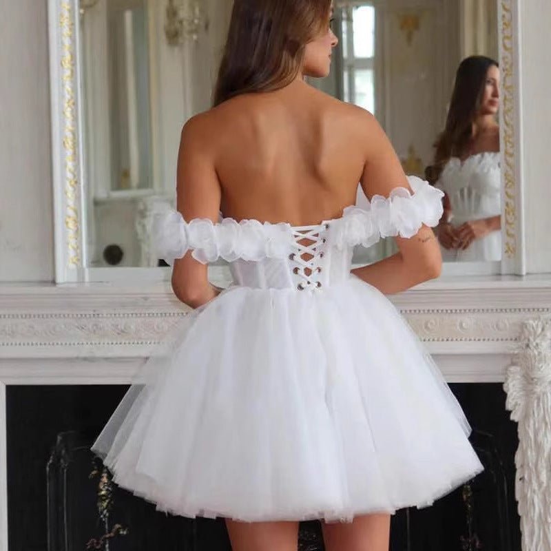 Lace Off-shoulder Mini Wedding Dress - Luzilly Bridal & Apparel