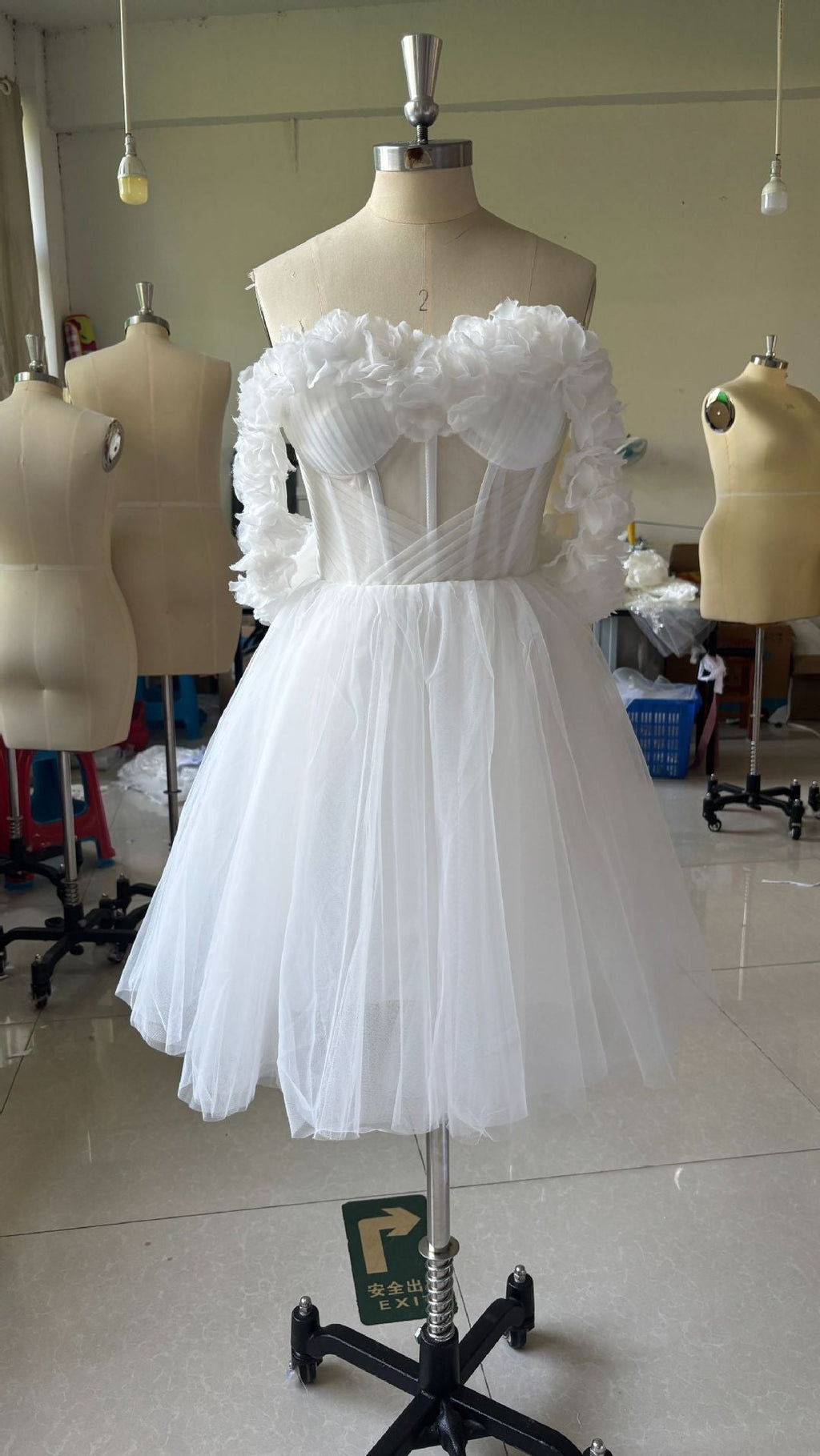 Lace Off-shoulder Mini Wedding Dress - Luzilly Bridal & Apparel