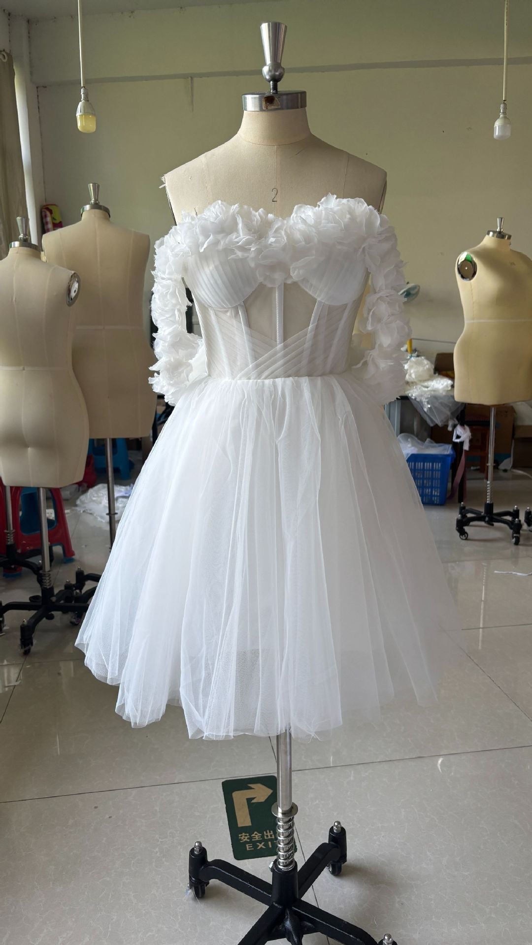 Lace Off-shoulder Mini Wedding Dress - Luzilly Bridal & Apparel