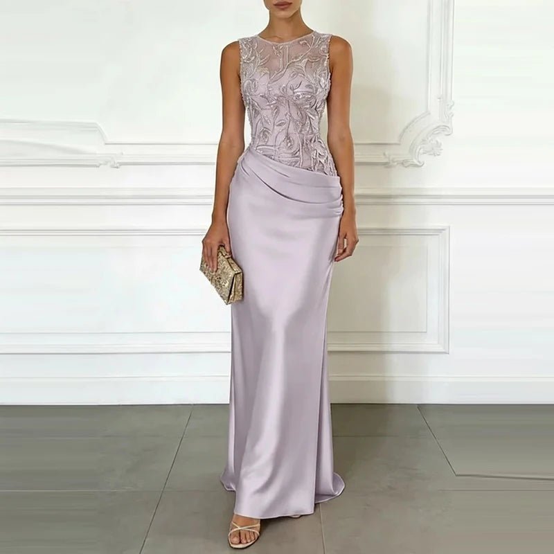 Lace Patchwork Satin Bridesmaid Dress - Luzilly Bridal & Apparel