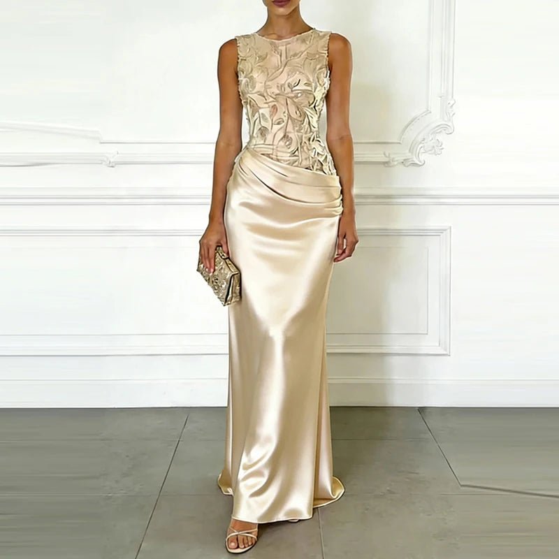 Lace Patchwork Satin Bridesmaid Dress - Luzilly Bridal & Apparel