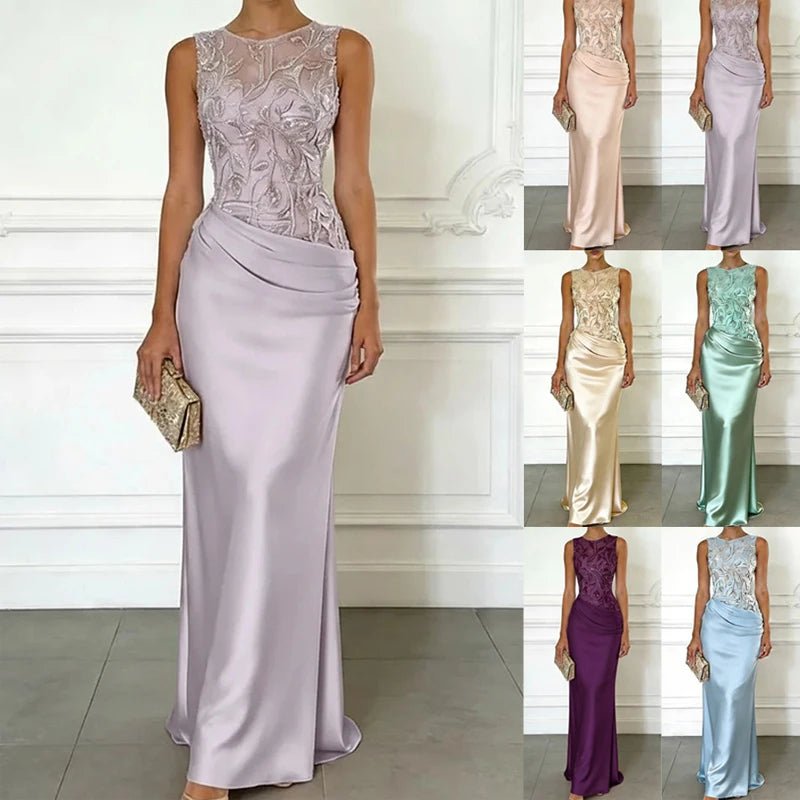 Lace Patchwork Satin Bridesmaid Dress - Luzilly Bridal & Apparel