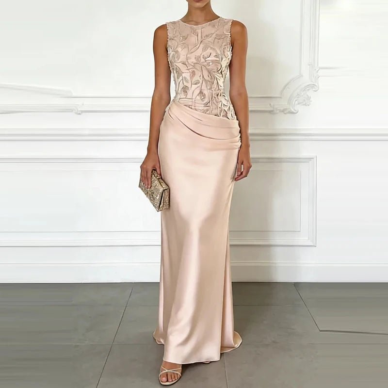 Lace Patchwork Satin Bridesmaid Dress - Luzilly Bridal & Apparel