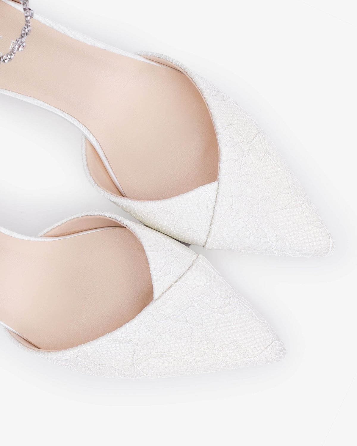 Lace Pointy Toe Low Block Heels Wedding Shoes with Amaryllis Strap - Luzilly Bridal & Apparel