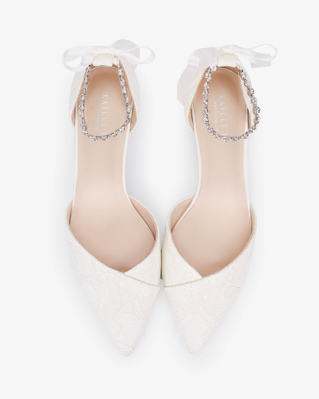 Lace Pointy Toe Low Block Heels Wedding Shoes with Amaryllis Strap - Luzilly Bridal & Apparel