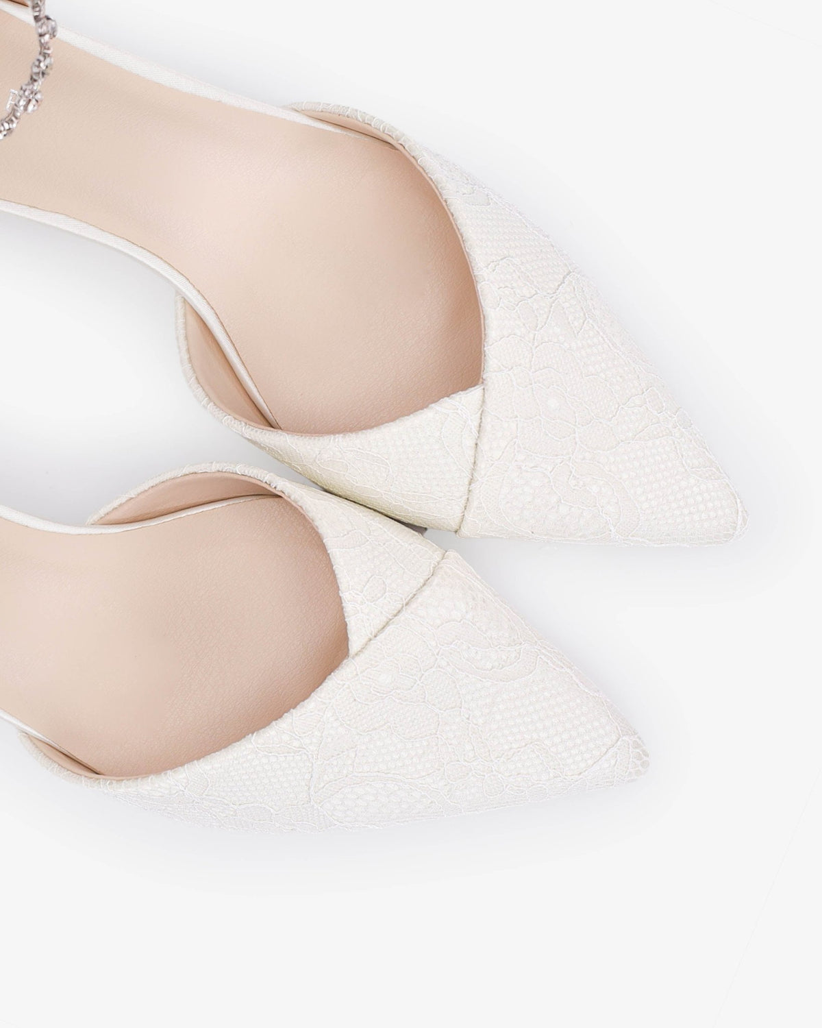 Lace Pointy Toe Low Block Heels Wedding Shoes with Amaryllis Strap - Luzilly Bridal & Apparel
