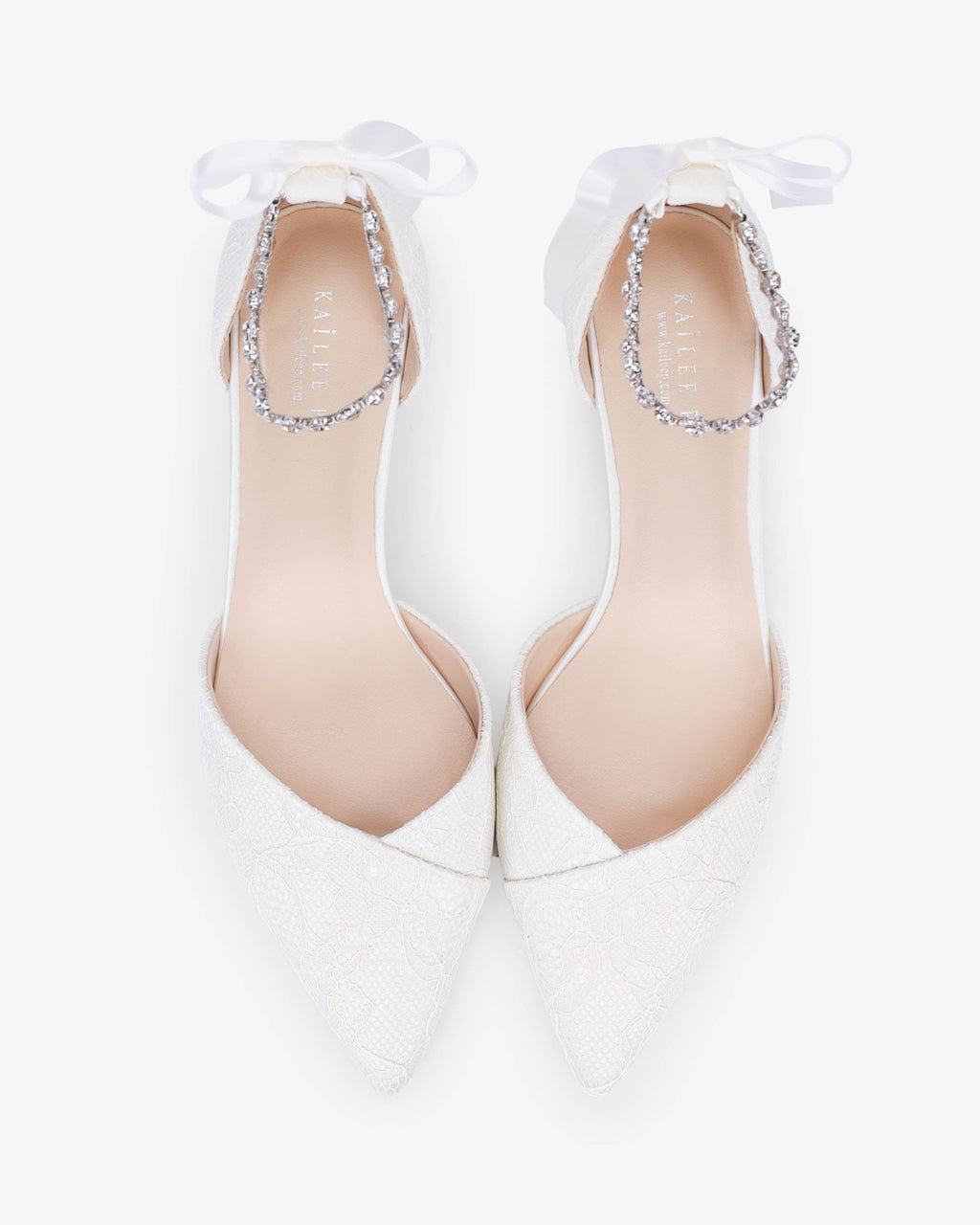 Lace Pointy Toe Low Block Heels Wedding Shoes with Amaryllis Strap - Luzilly Bridal & Apparel