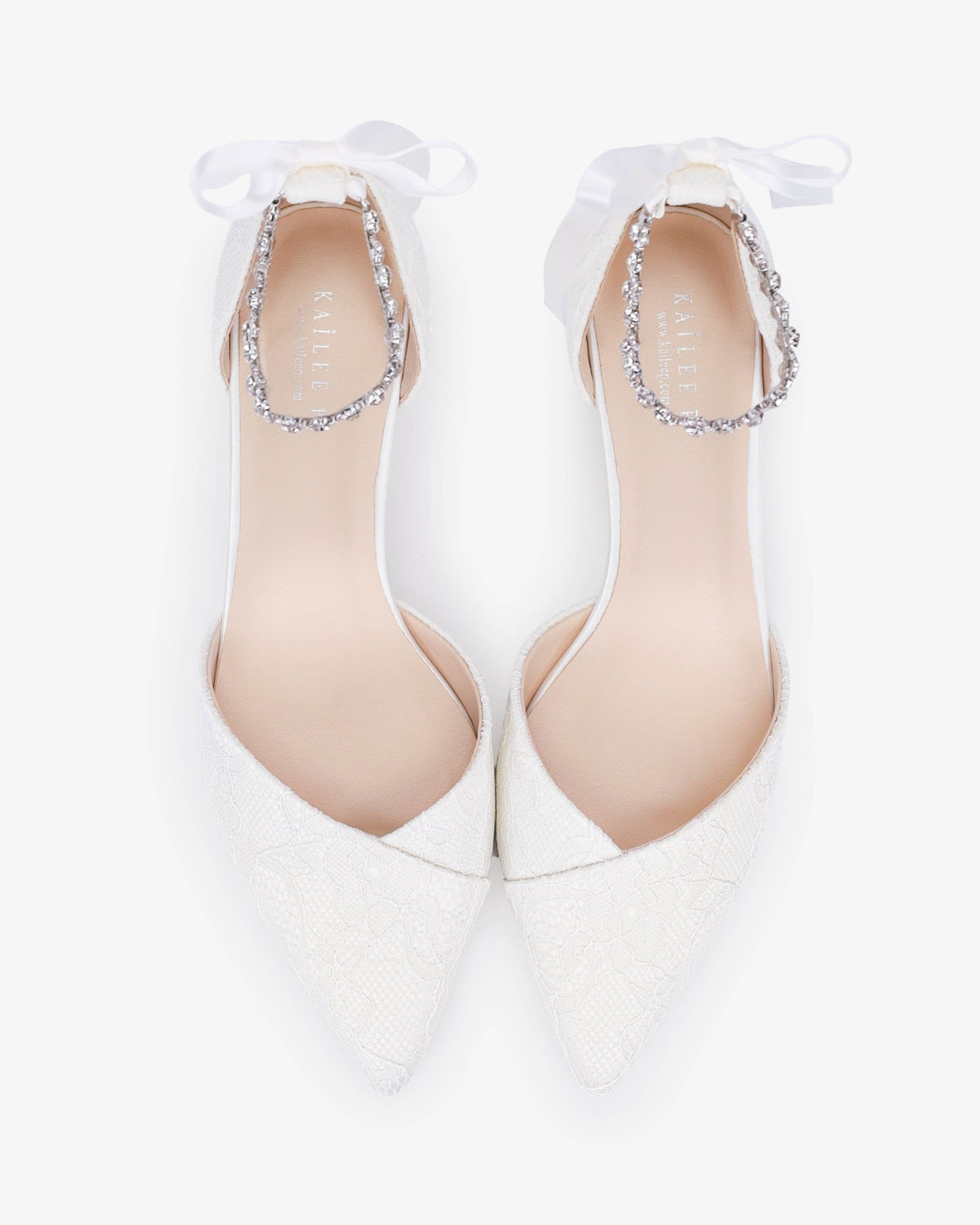 Lace Pointy Toe Low Block Heels Wedding Shoes with Amaryllis Strap - Luzilly Bridal & Apparel