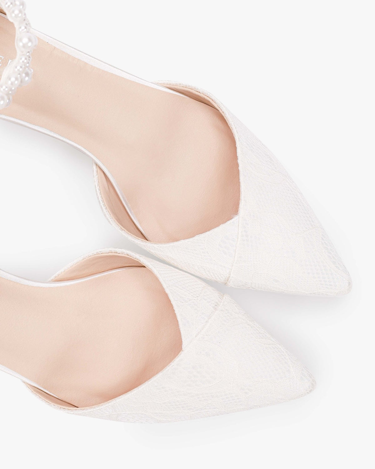 Lace Pointy Toe Low Block Heels Wedding Shoes with Perla Ankle Strap - Luzilly Bridal & Apparel