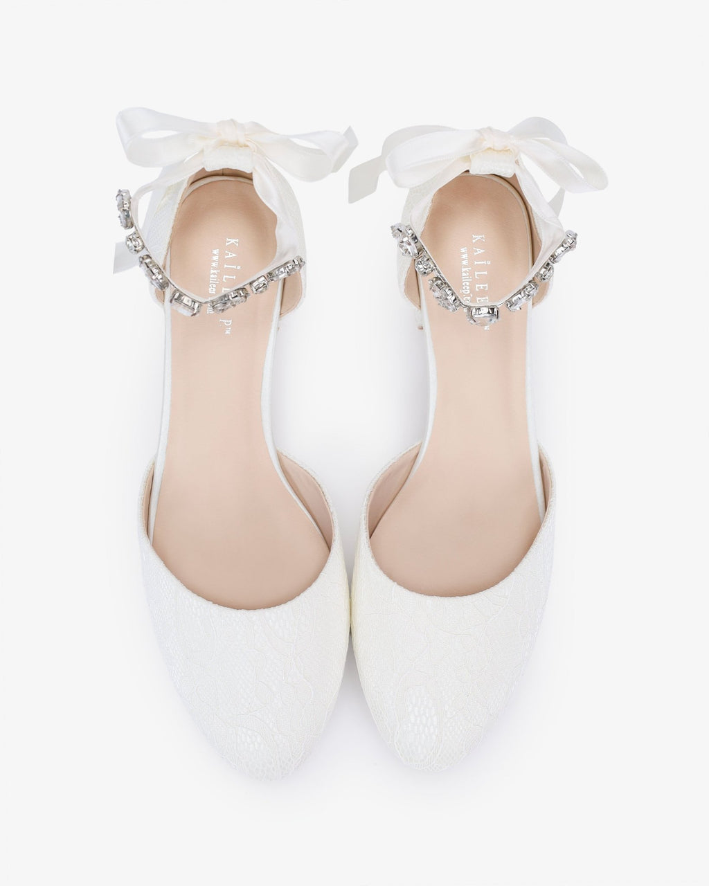 Lace Round Toe Low Block Heel Wedding Shoes with Navette Cluster Rhinestones Strap - Luzilly Bridal & Apparel
