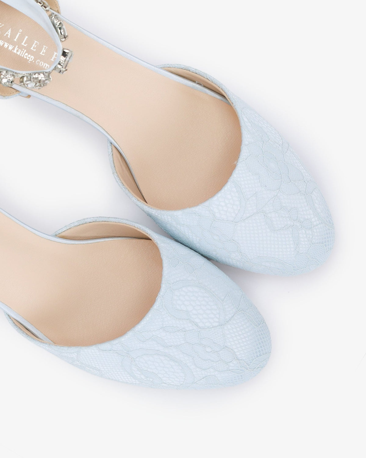 Lace Round Toe Low Block Heel Wedding Shoes with Navette Cluster Rhinestones Strap - Luzilly Bridal & Apparel