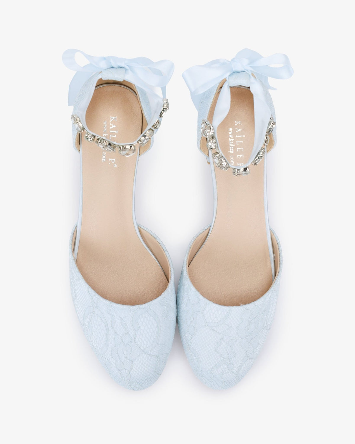 Lace Round Toe Low Block Heel Wedding Shoes with Navette Cluster Rhinestones Strap - Luzilly Bridal & Apparel