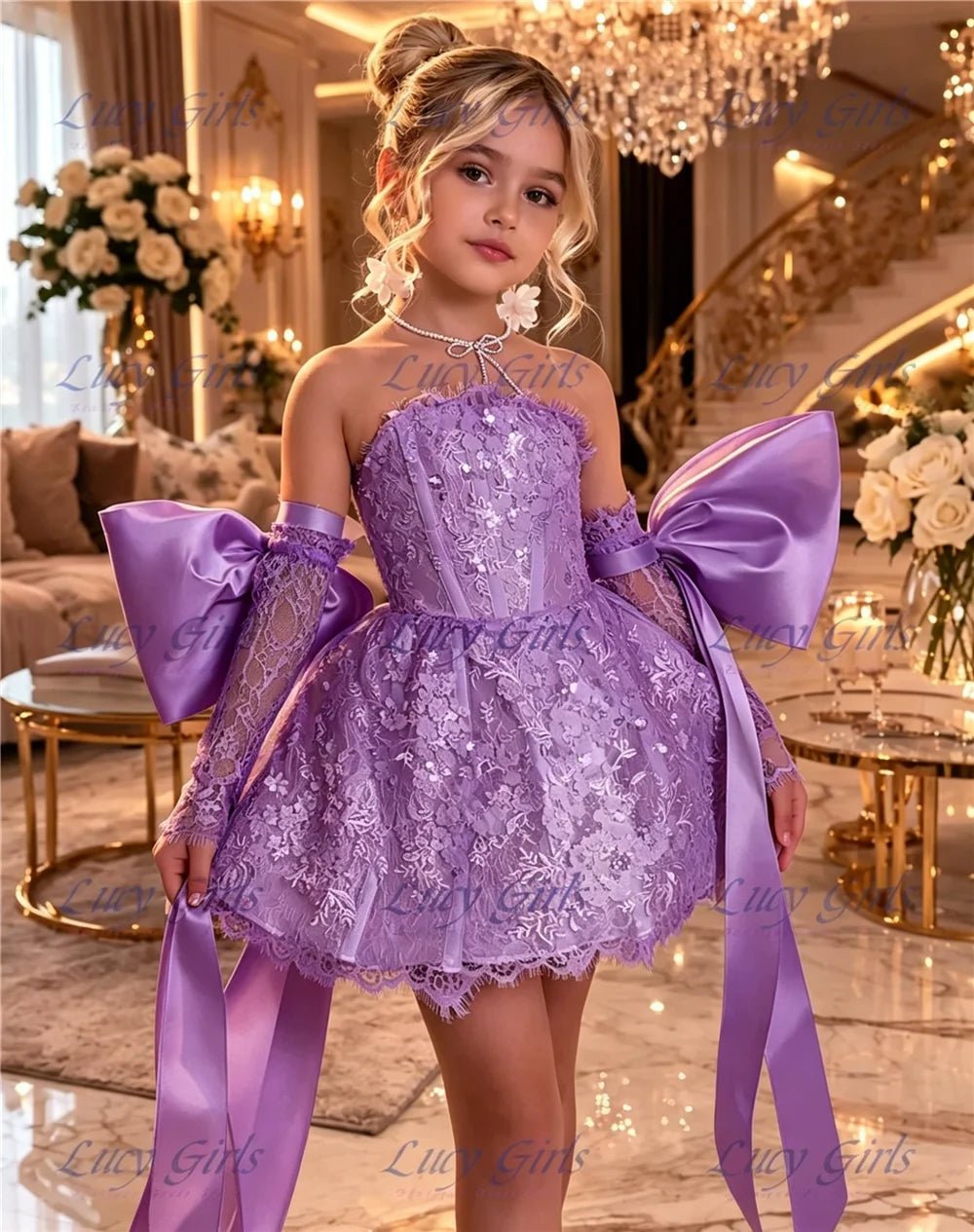 Lace & Satin Flower Girl Dress - Luzilly Bridal & Apparel