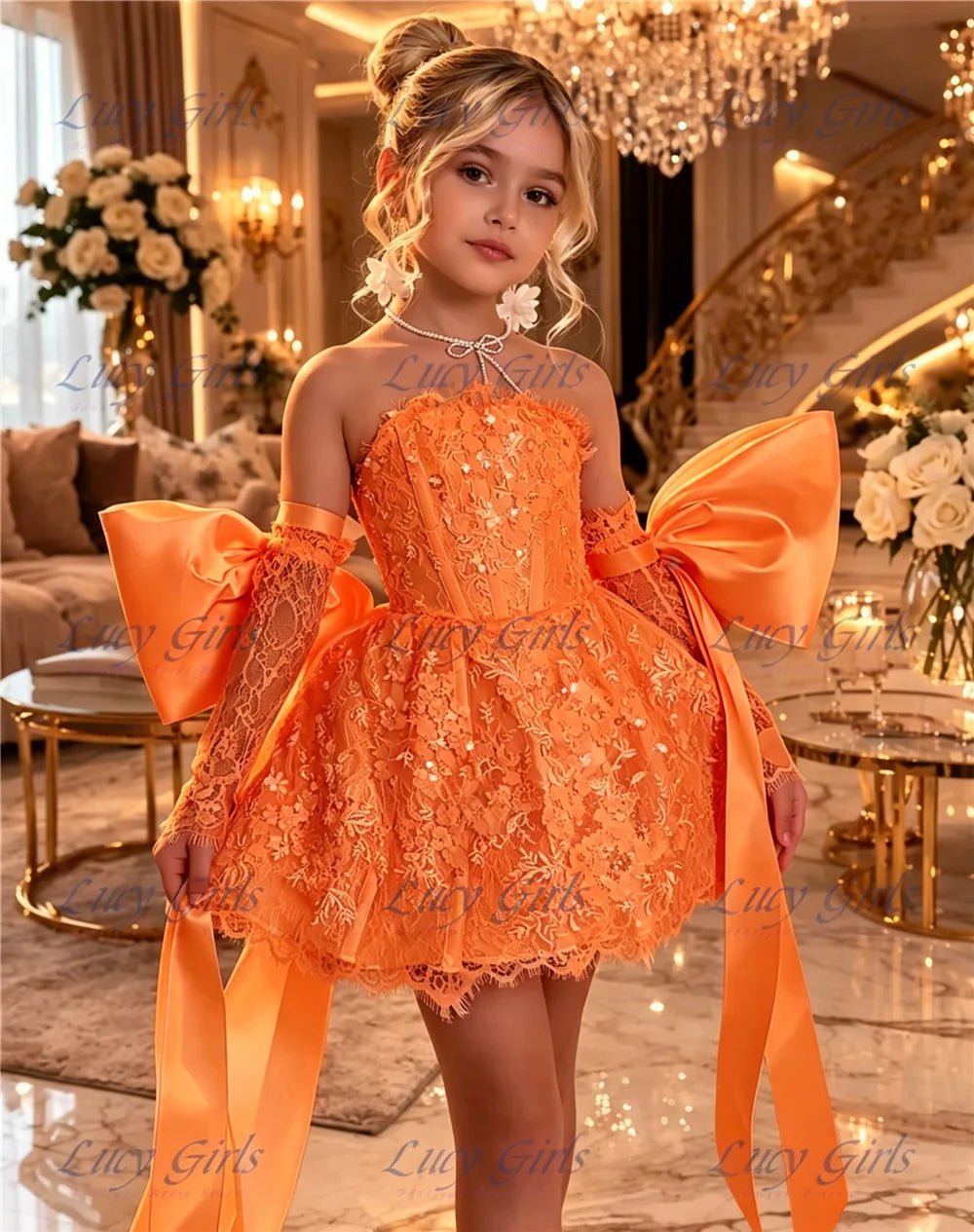 Lace & Satin Flower Girl Dress - Luzilly Bridal & Apparel