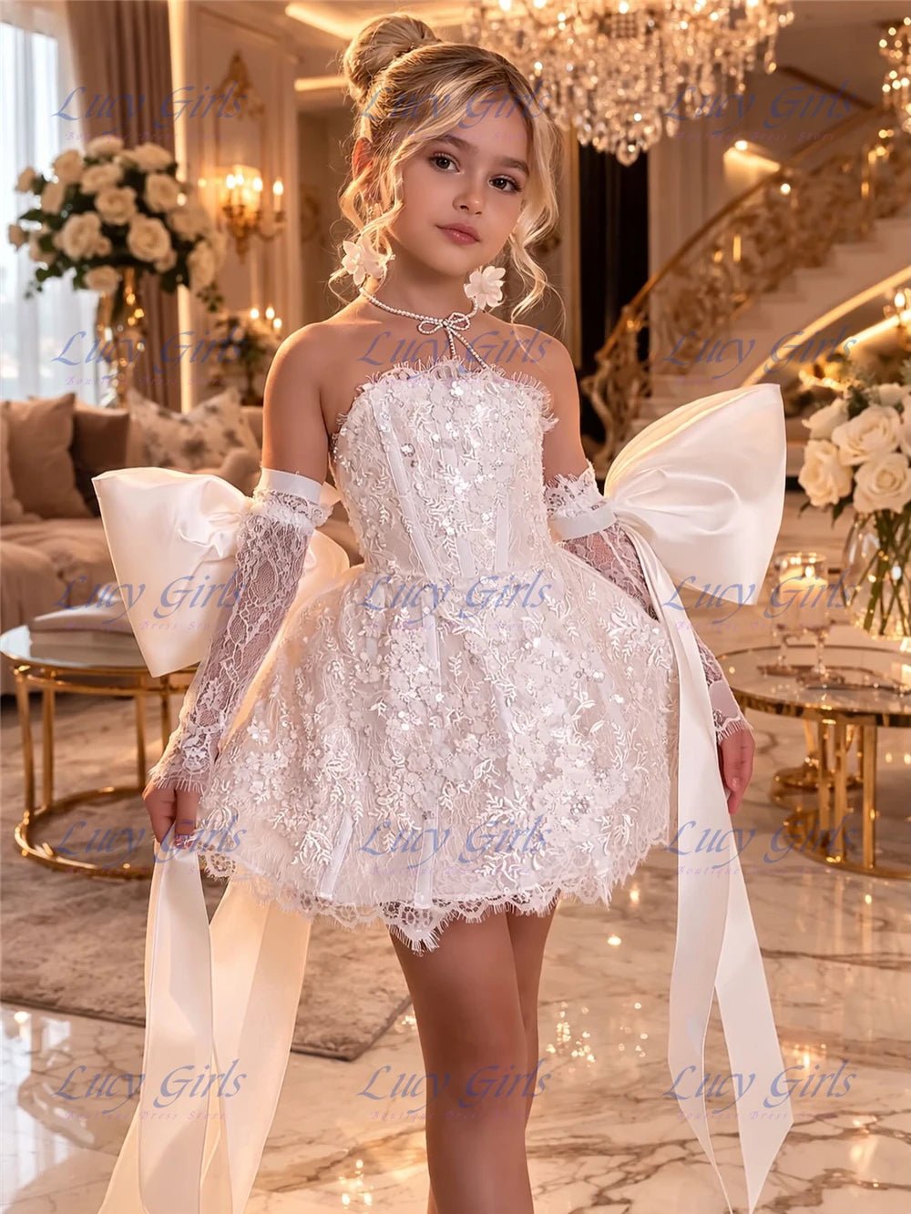Lace & Satin Flower Girl Dress - Luzilly Bridal & Apparel