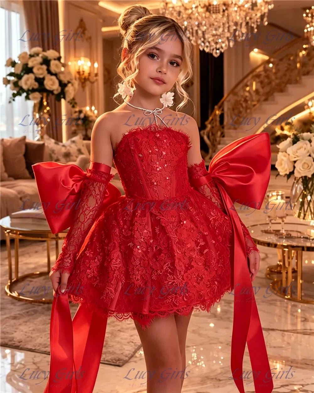 Lace & Satin Flower Girl Dress - Luzilly Bridal & Apparel