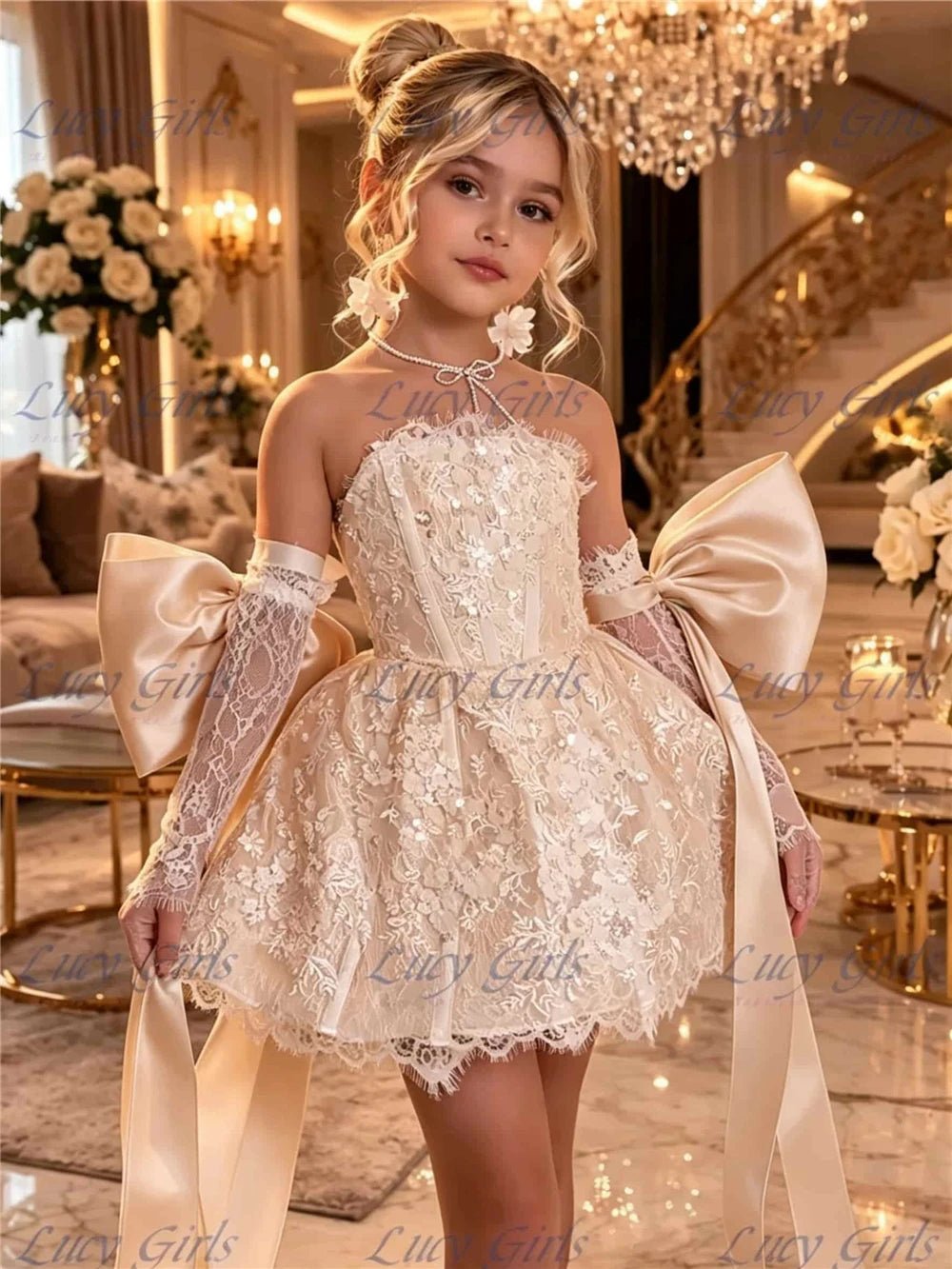 Lace & Satin Flower Girl Dress - Luzilly Bridal & Apparel