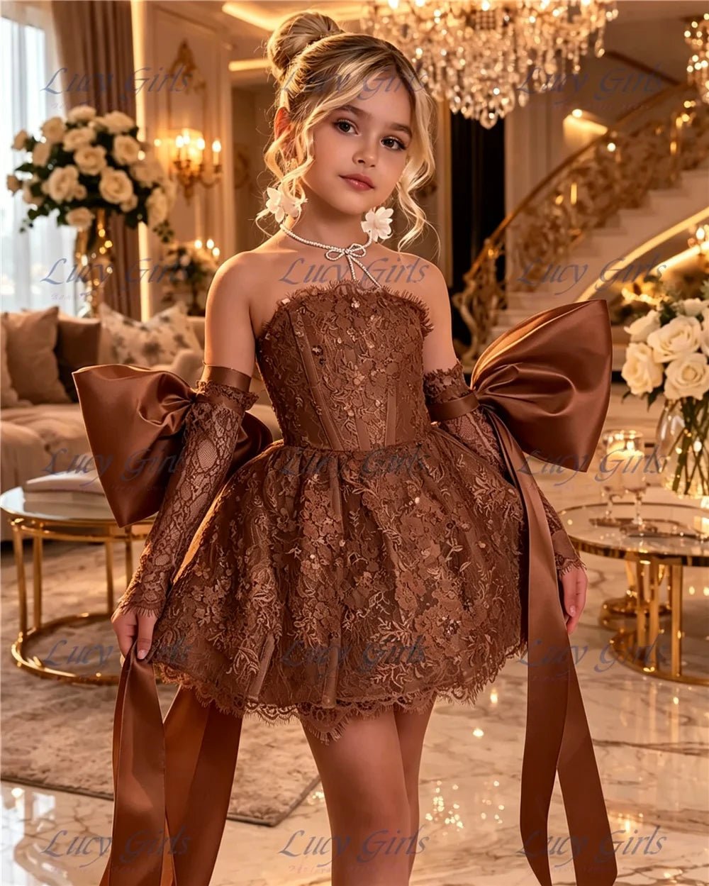 Lace & Satin Flower Girl Dress - Luzilly Bridal & Apparel
