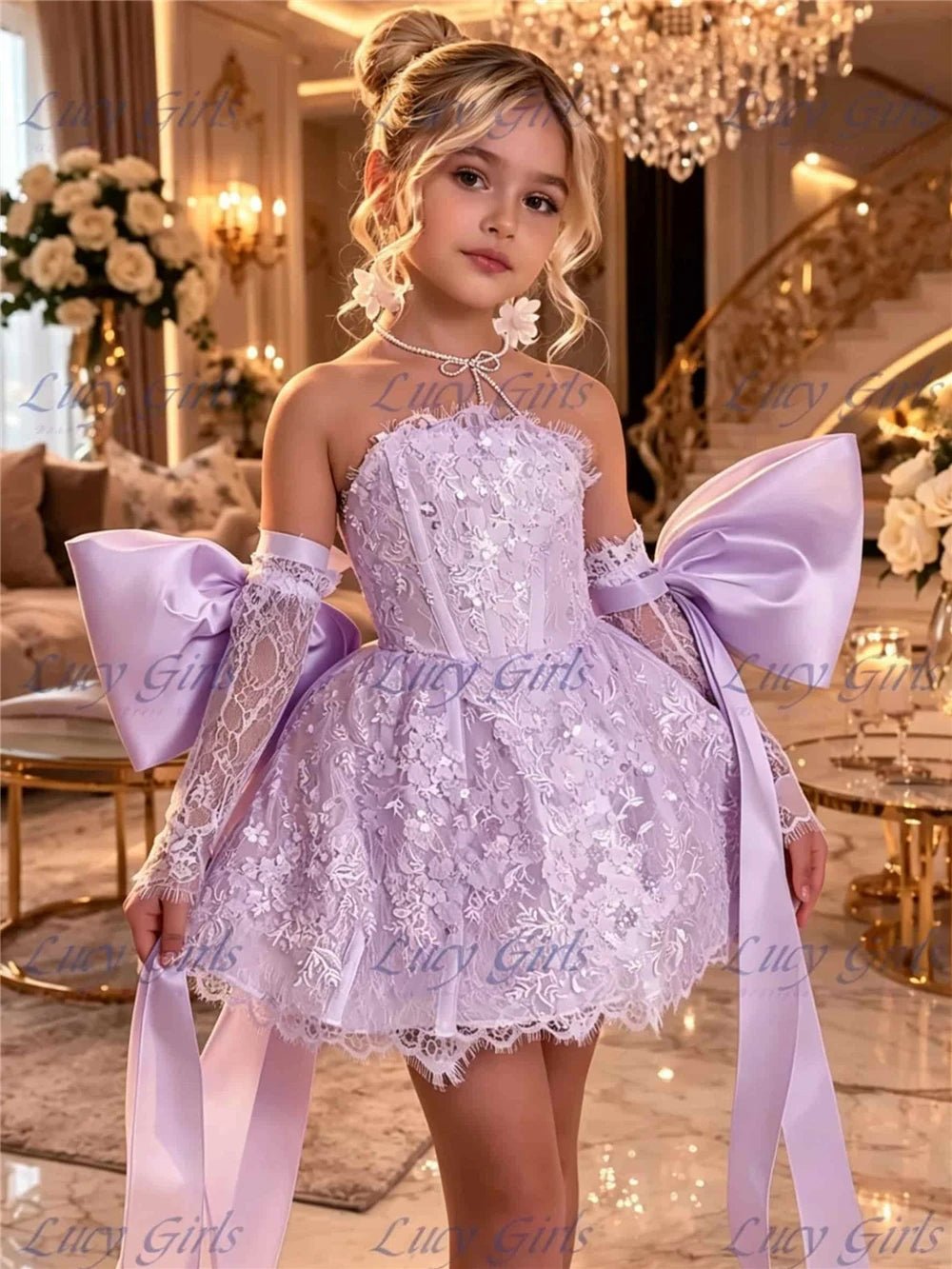 Lace & Satin Flower Girl Dress - Luzilly Bridal & Apparel
