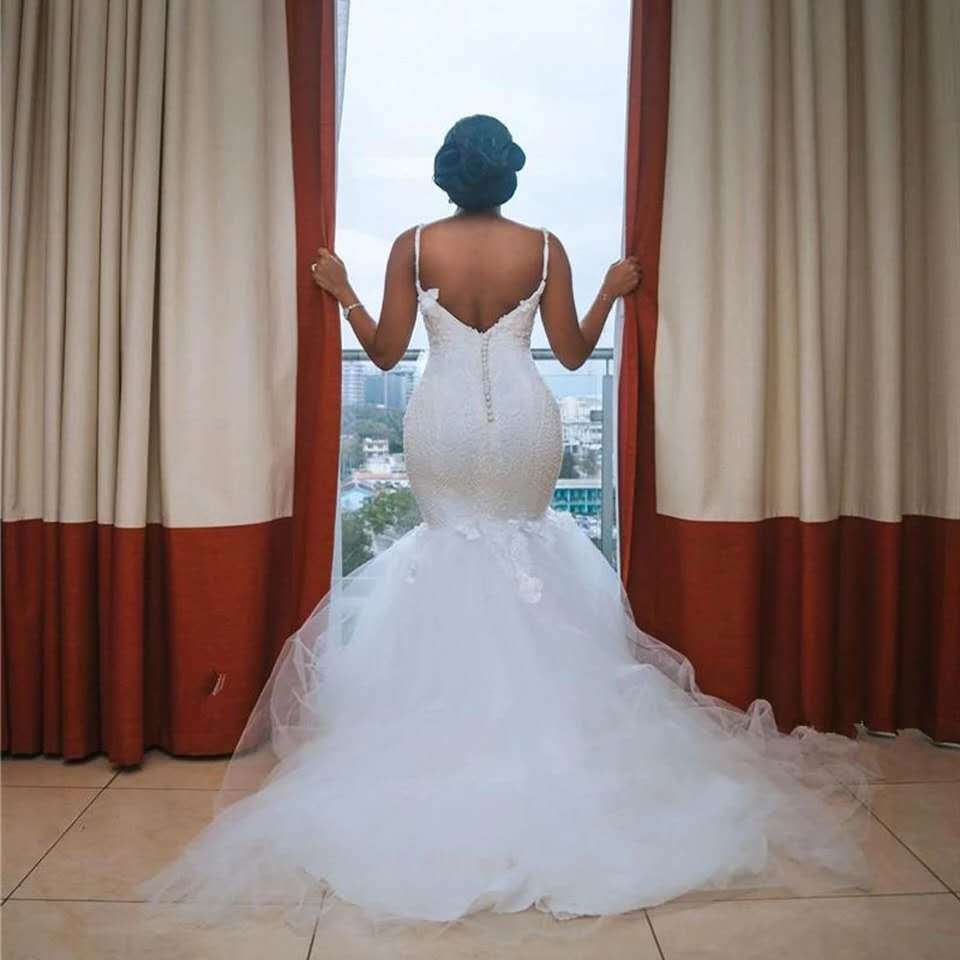 Lace sleeveless big tail style African bridal wedding dress - Luzilly Bridal & Apparel