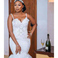 Lace sleeveless big tail style African bridal wedding dress - Luzilly Bridal & Apparel