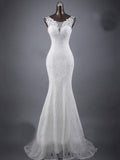 Lace slim and thin double shoulder tail wedding dress - Luzilly Bridal & Apparel