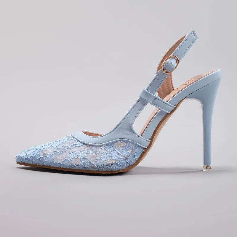 Lace-Spliced Pointed-Toe Bridal Sandals - Luzilly Bridal & Apparel