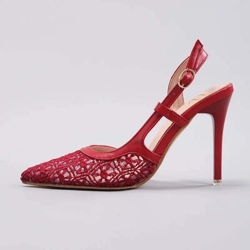 Lace-Spliced Pointed-Toe Bridal Sandals - Luzilly Bridal & Apparel