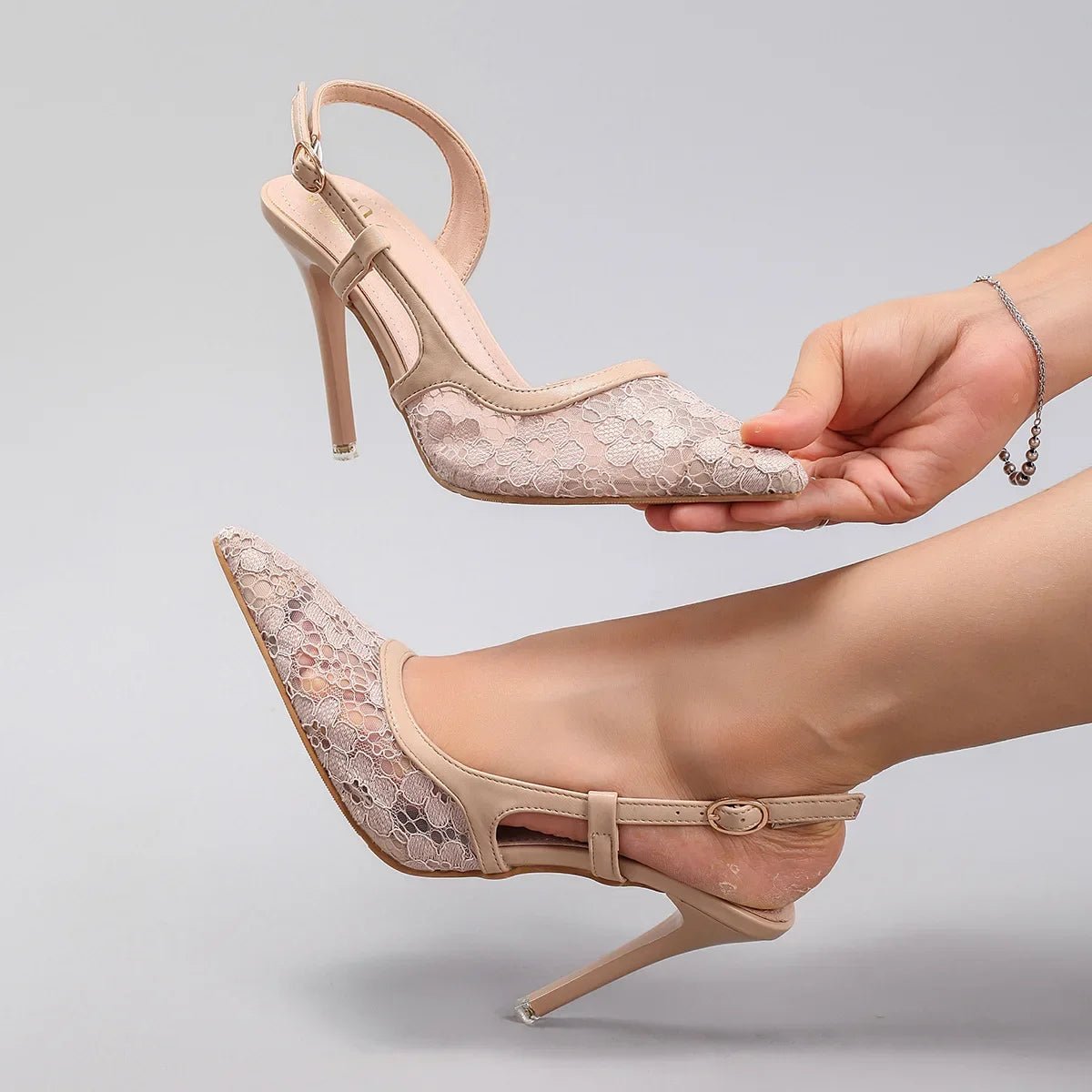Lace-Spliced Pointed-Toe Bridal Sandals - Luzilly Bridal & Apparel