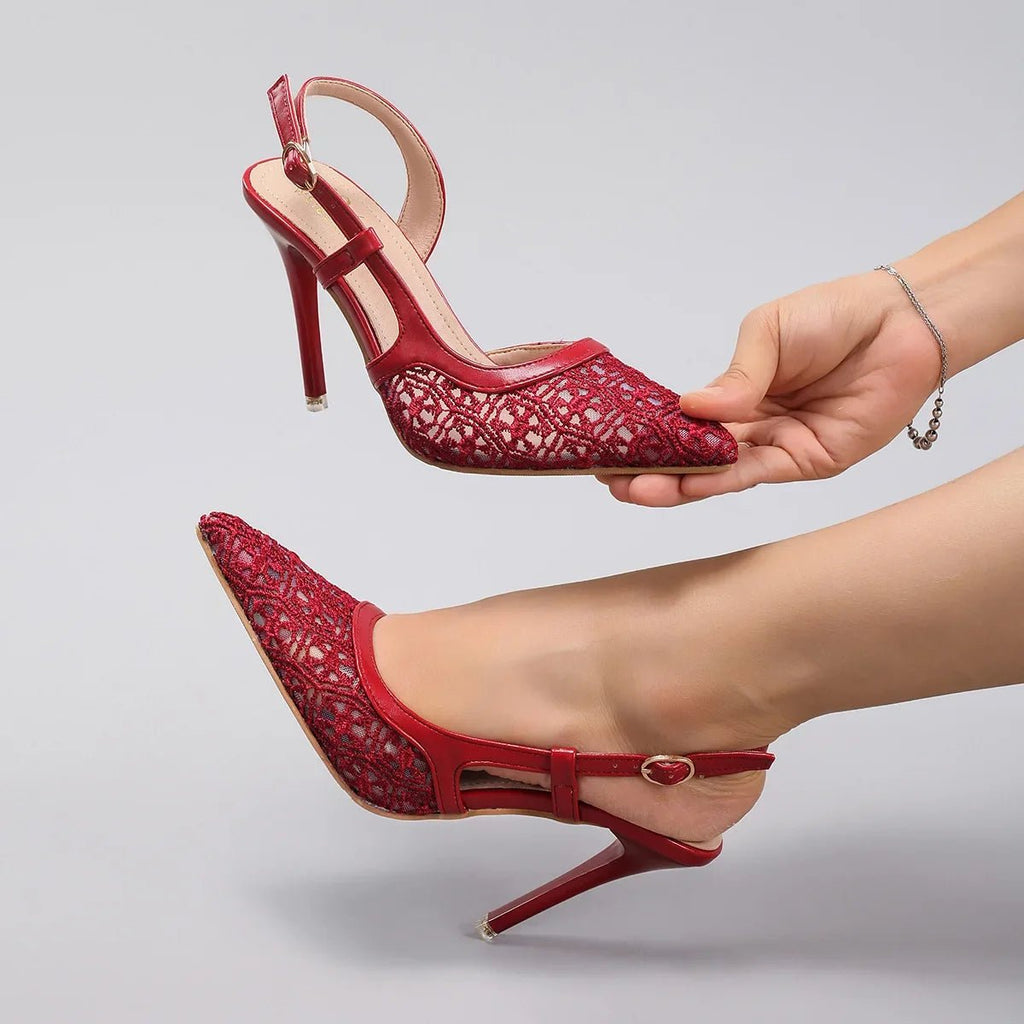 Lace-Spliced Pointed-Toe Bridal Sandals - Luzilly Bridal & Apparel