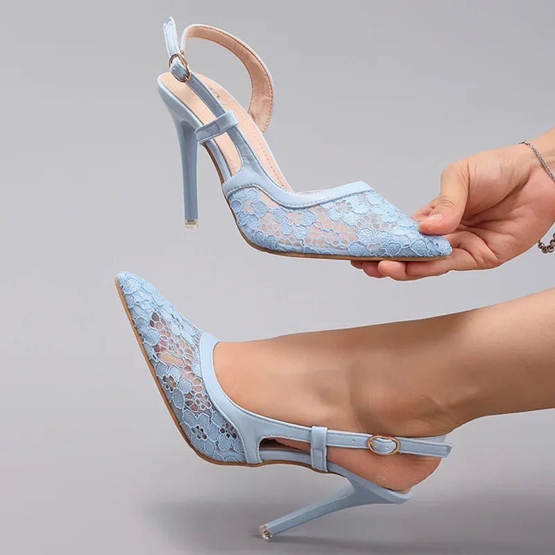 Lace-Spliced Pointed-Toe Bridal Sandals - Luzilly Bridal & Apparel