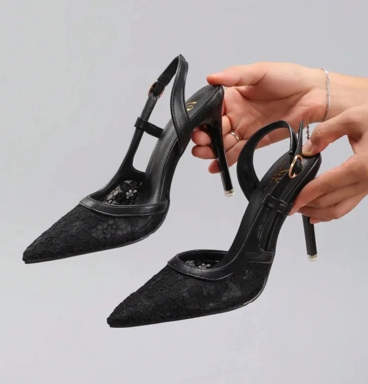Lace-Spliced Pointed-Toe Bridal Sandals - Luzilly Bridal & Apparel