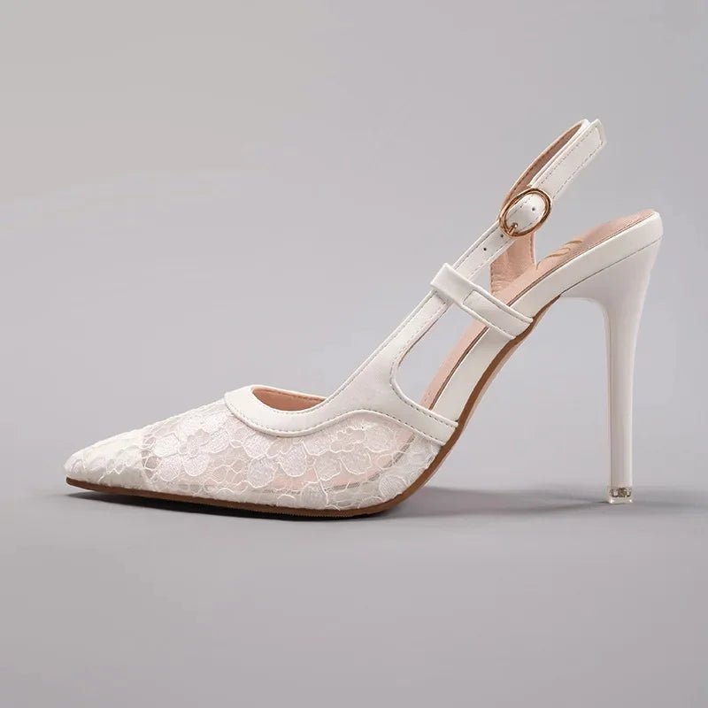 Lace-Spliced Pointed-Toe Bridal Sandals - Luzilly Bridal & Apparel