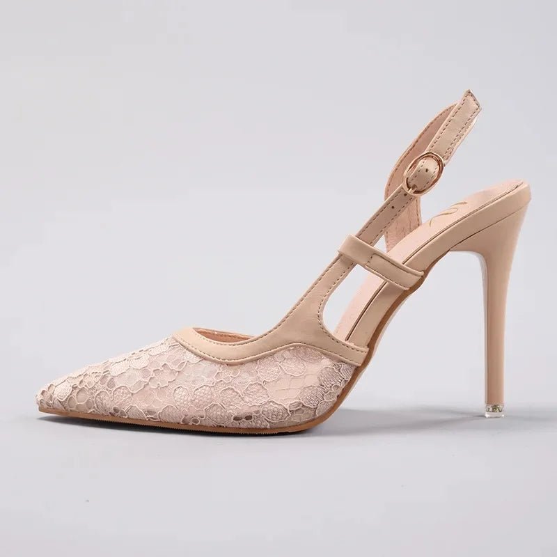 Lace-Spliced Pointed-Toe Bridal Sandals - Luzilly Bridal & Apparel