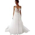 Lace Strap Backless V Neck Wedding Dress - Luzilly Bridal & Apparel