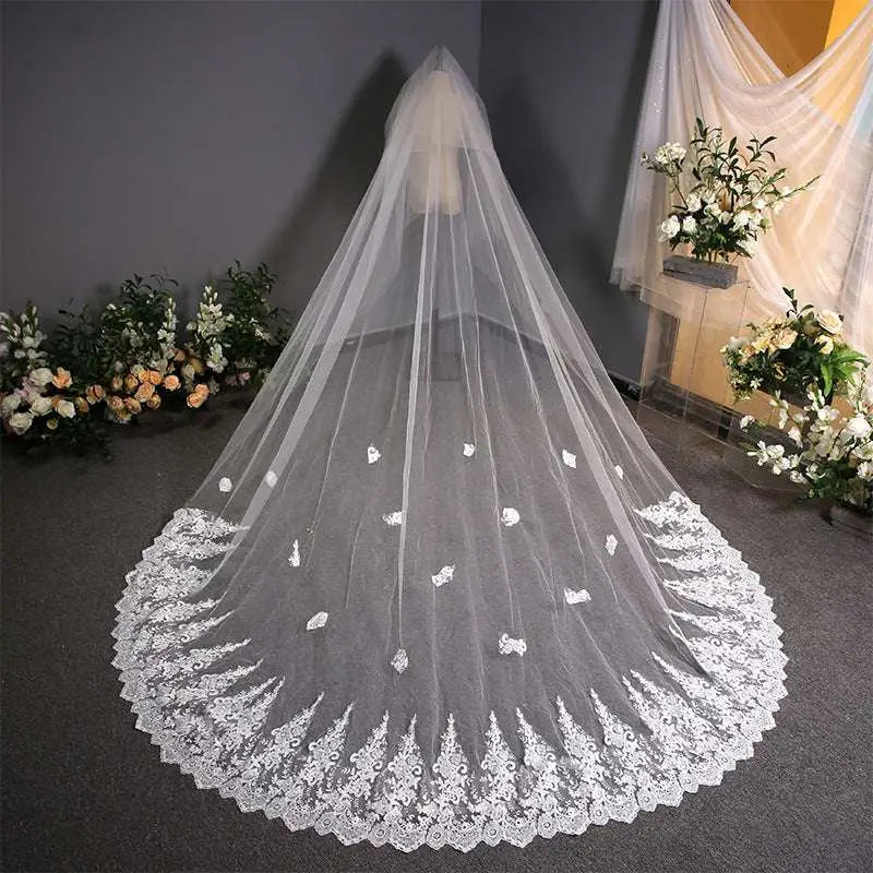 Floral Lace Cathedral Veil with Train