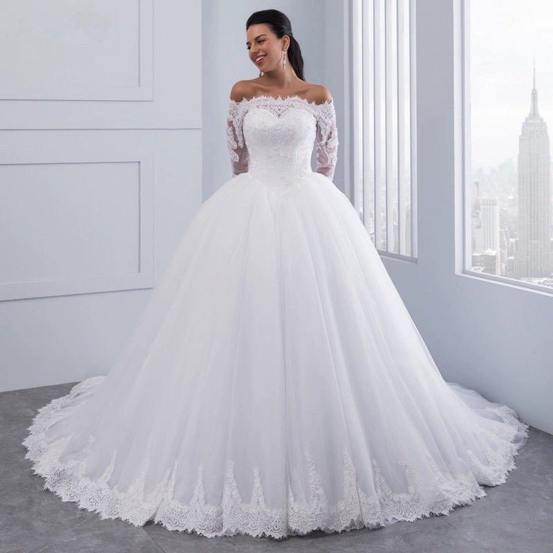Lace Wedding Dress with Long Train - Luzilly Bridal & Apparel