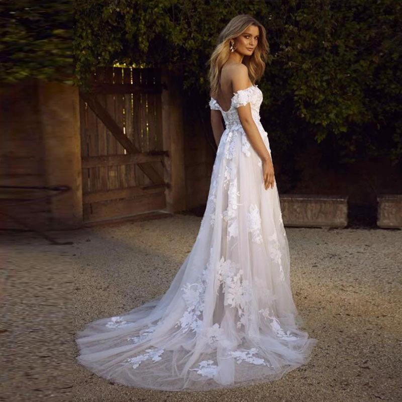 Lace Wedding Dresses Off The Shoulder Appliques A-Line Bride Dress Princess Wedding Gown Bridal Dress - Luzilly Bridal & Apparel