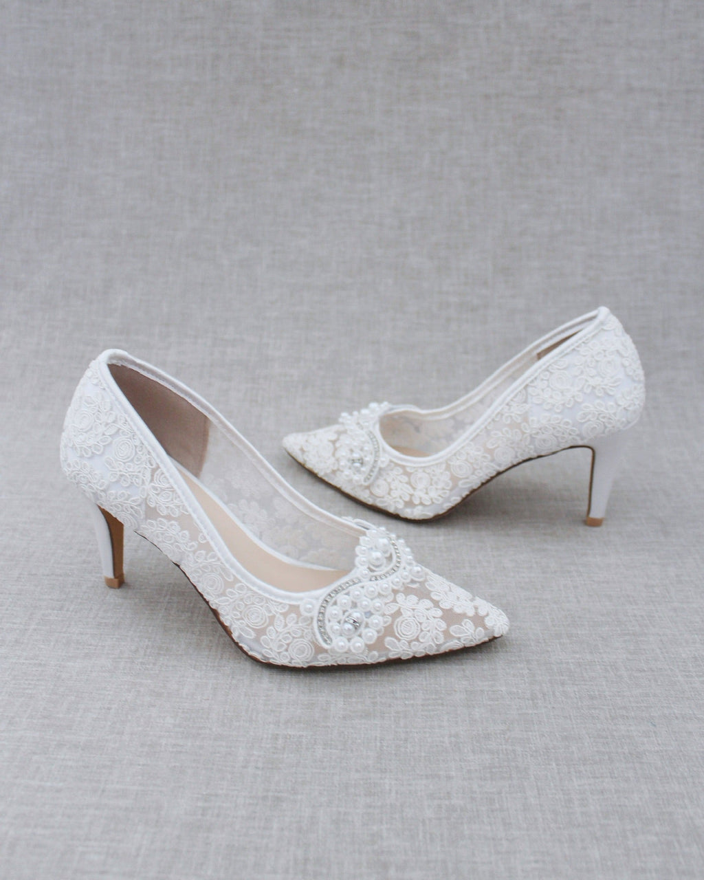 Lace Wedding Heels with Pearl Detail - Luzilly Bridal & Apparel