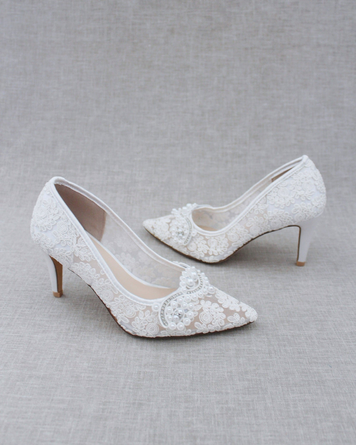 Lace Wedding Heels with Pearl Detail - Luzilly Bridal & Apparel