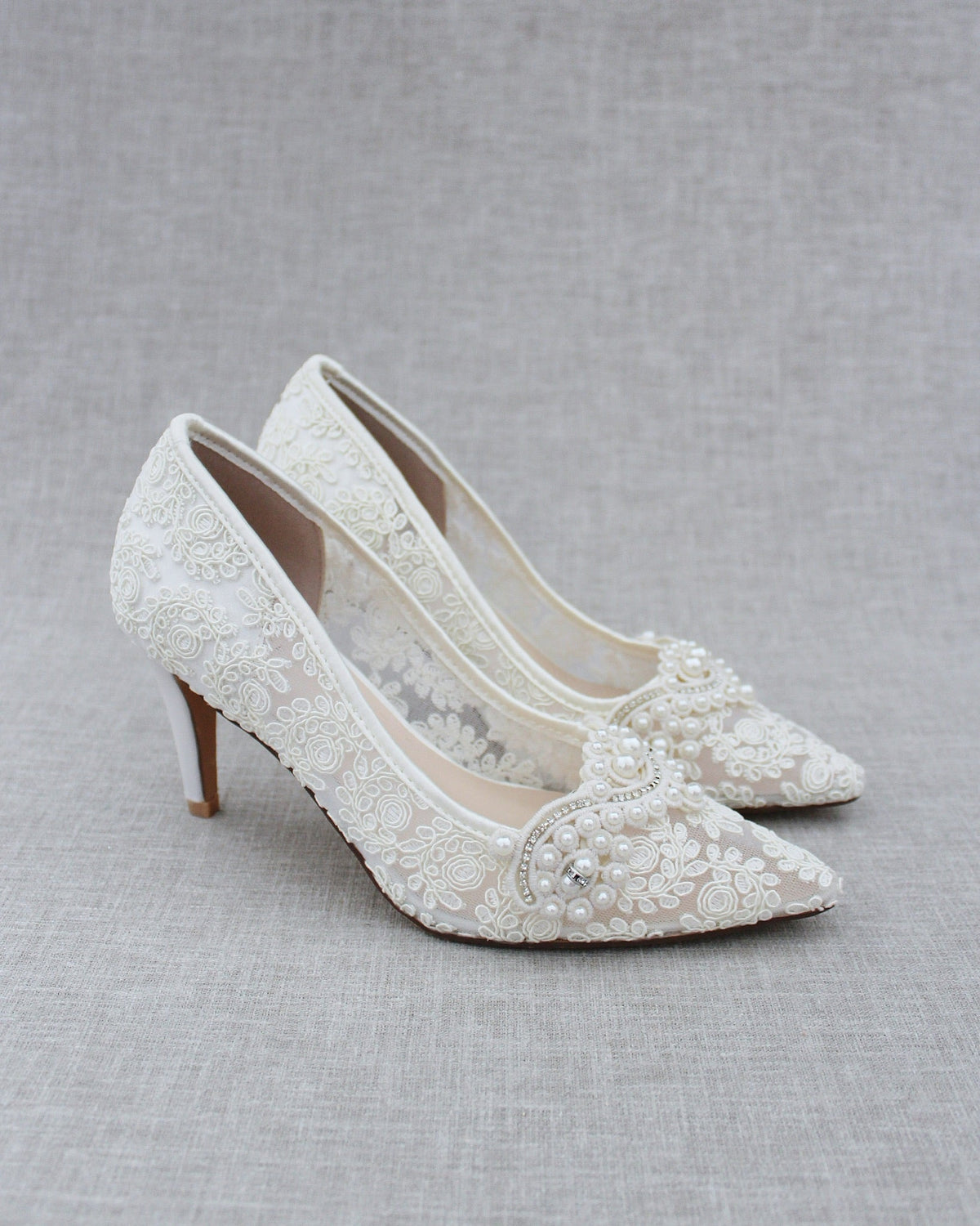 Lace Wedding Heels with Pearl Detail - Luzilly Bridal & Apparel