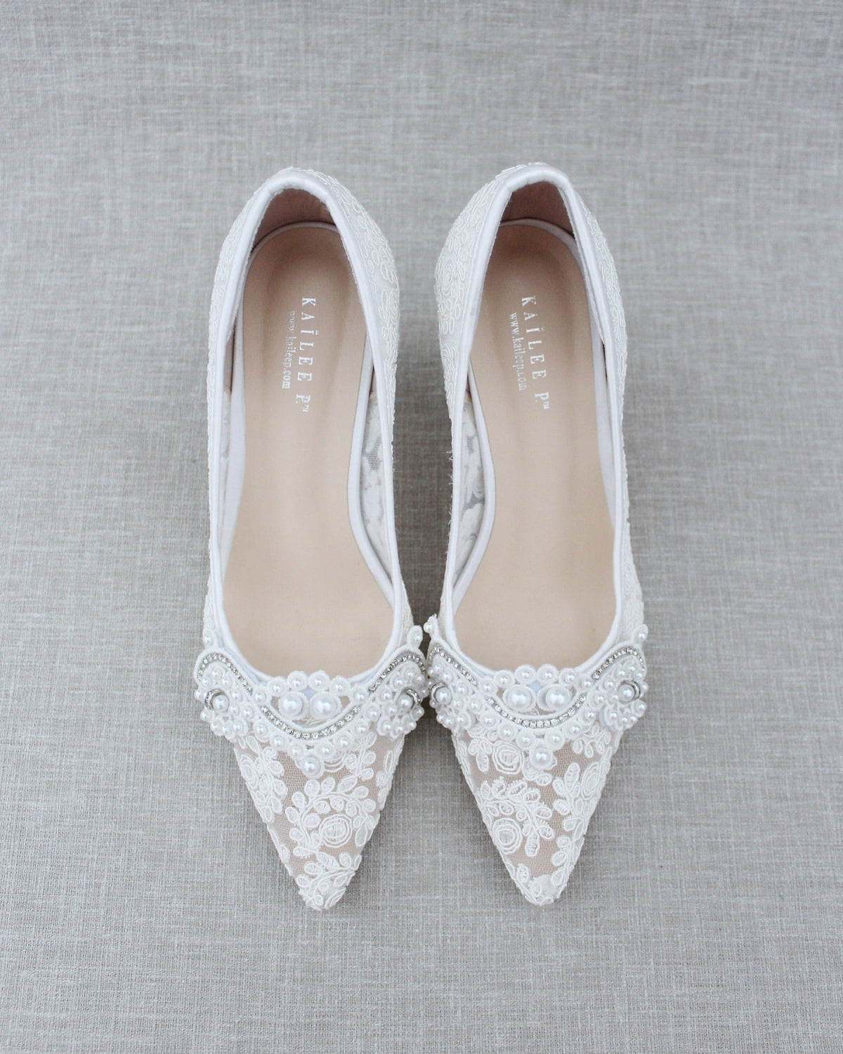 Lace Wedding Heels with Pearl Detail - Luzilly Bridal & Apparel