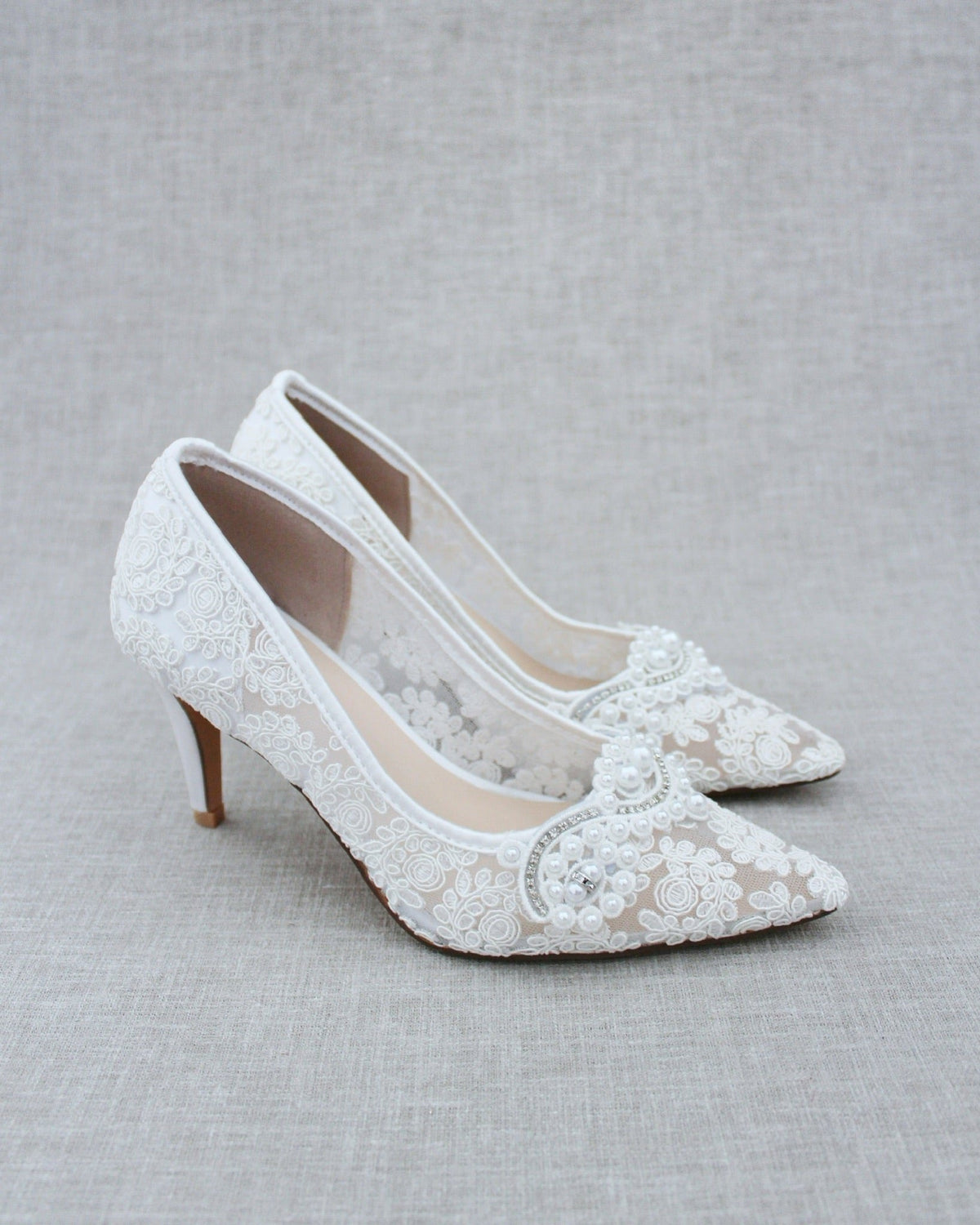 Lace Wedding Heels with Pearl Detail - Luzilly Bridal & Apparel