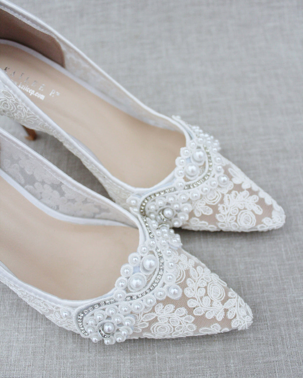 Lace Wedding Heels with Pearl Detail - Luzilly Bridal & Apparel
