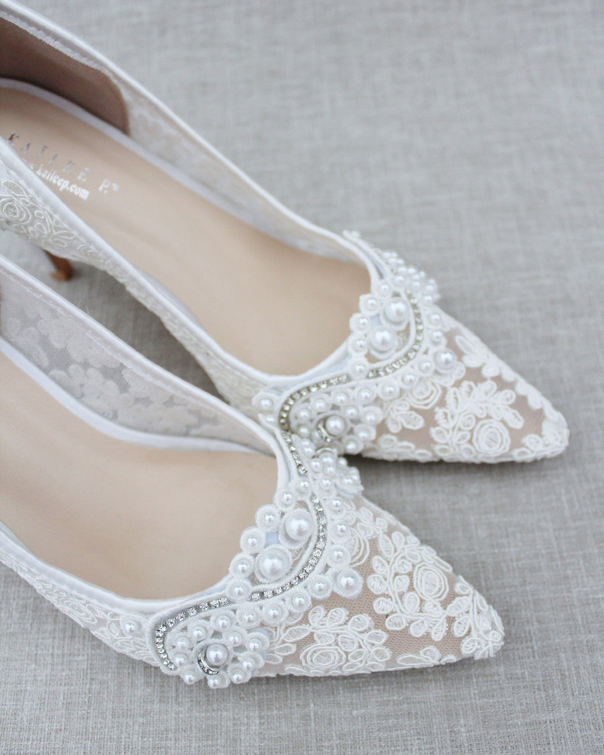 Lace Wedding Heels with Pearl Detail - Luzilly Bridal & Apparel