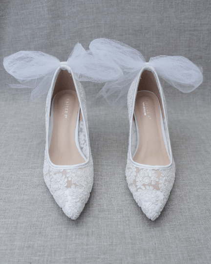 Lace Wedding Shoes with Tulle Back Bow - Luzilly Bridal & Apparel