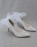 Lace Wedding Shoes with Tulle Back Bow - Luzilly Bridal & Apparel