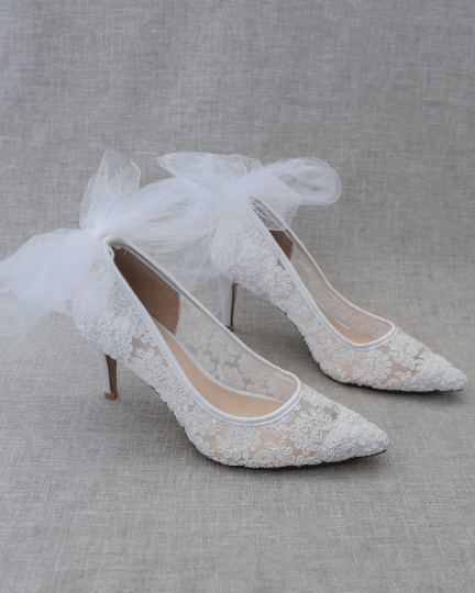 Lace Wedding Shoes with Tulle Back Bow - Luzilly Bridal & Apparel