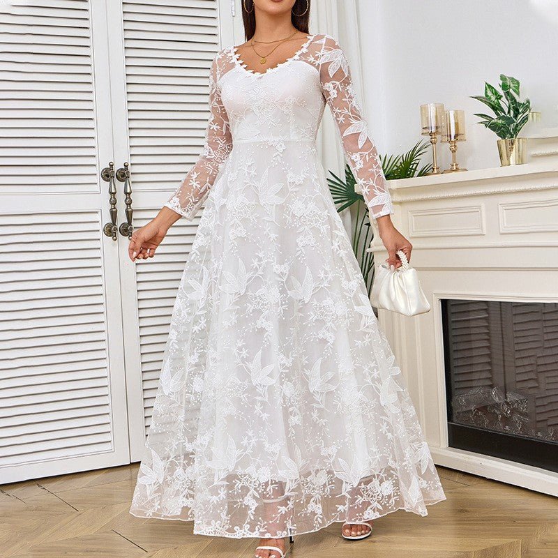 Lace Women's Dress Long Sleeve One Shoulder White Bridal Wedding Dress Gown - Luzilly Bridal & Apparel