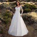 Lace Women's Dress Long Sleeve One Shoulder White Bridal Wedding Dress Gown - Luzilly Bridal & Apparel